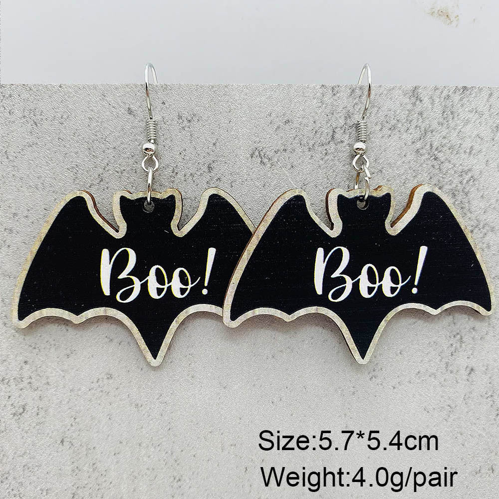 Wholesale Jewelry Funny Streetwear Halloween Pattern Spider Wood Drop Earrings