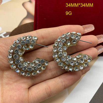 1 Pair Retro C Shape Plating Inlay Alloy Zircon Ear Studs