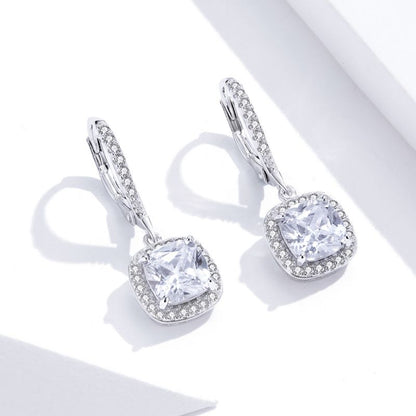 1 Pair Simple Style Square Inlay Sterling Silver Zircon Drop Earrings