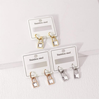 1 Pair Vintage Style Classic Style Lock Plating Inlay Stainless Steel Zircon Gold Plated Silver Plated Drop Earrings