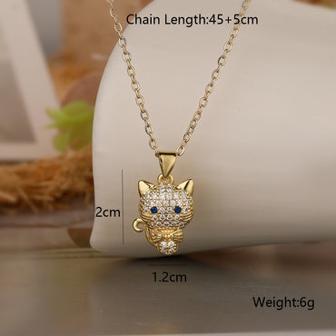 Simple Style Commute Cat Copper 18k Gold Plated Zircon Pendant Necklace In Bulk