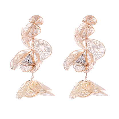 1 Pair Elegant Flower Petal Plating Alloy Gold Plated Silver Plated Drop Earrings