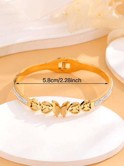 Simple Style Butterfly Titanium Steel Plating Inlay Rhinestones 18k Gold Plated Bangle