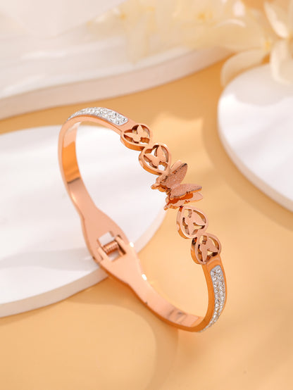 Simple Style Butterfly Titanium Steel Plating Inlay Rhinestones 18k Gold Plated Bangle