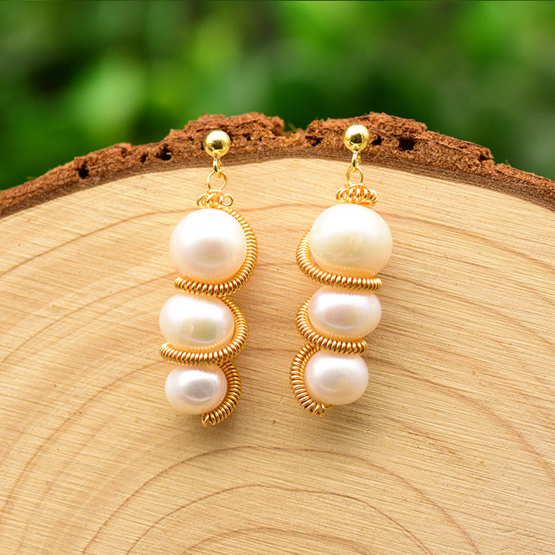 1 Pair Simple Style Classic Style Round Plating Inlay Freshwater Pearl Brass Freshwater Pearl 18k Gold Plated Drop Earrings