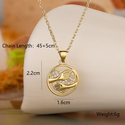 Aogu European And American Entry Lux Copper Plated Real Gold Inlaid Zircon Hollow Heart Pendant Necklace Female Design Sense Minority All-match Necklace