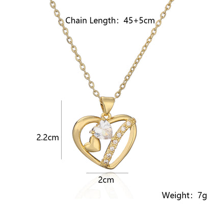 Aogu European And American Entry Lux Copper Plated Real Gold Inlaid Zircon Hollow Heart Pendant Necklace Female Design Sense Minority All-match Necklace