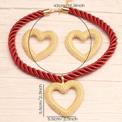 Vintage Style Simple Style Heart Shape Synthetic Fibre Alloy Hollow Out Women's Jewelry Set