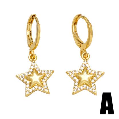 1 Pair Ig Style Sweet Pentagram Heart Shape Smiley Face Plating Inlay Copper Zircon 18k Gold Plated Drop Earrings