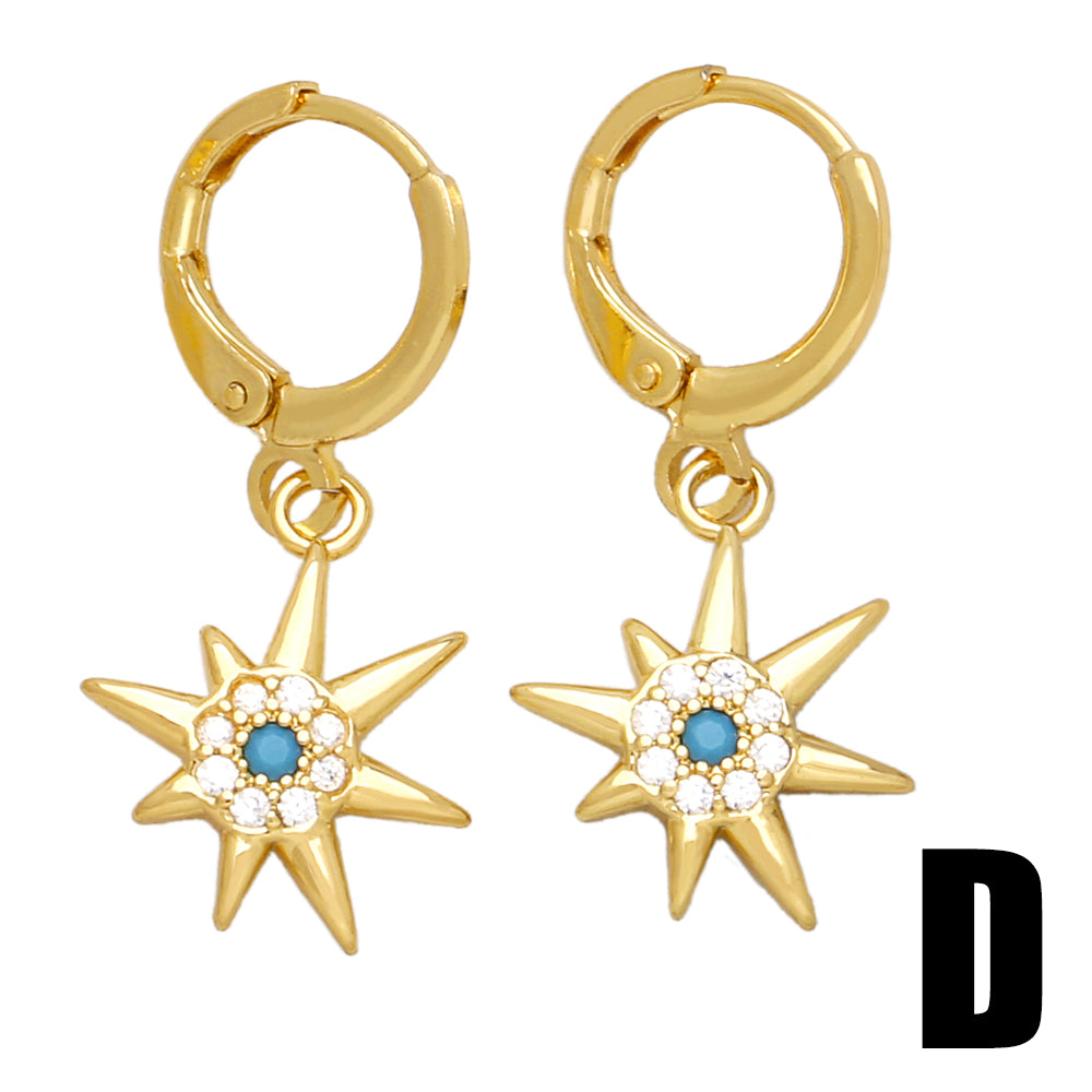 1 Pair Original Design Streetwear Sun Star Plating Inlay Copper Zircon 18k Gold Plated Drop Earrings