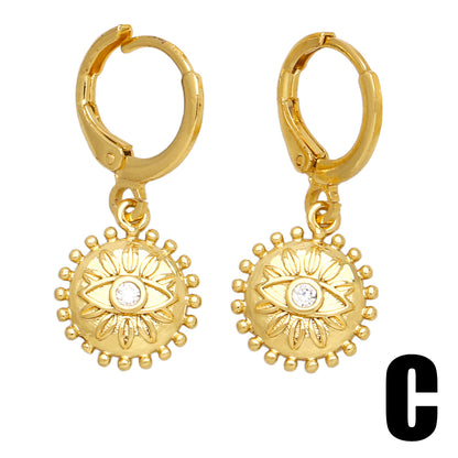 1 Pair Original Design Streetwear Sun Star Plating Inlay Copper Zircon 18k Gold Plated Drop Earrings