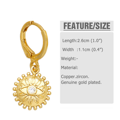 1 Pair Original Design Streetwear Sun Star Plating Inlay Copper Zircon 18k Gold Plated Drop Earrings