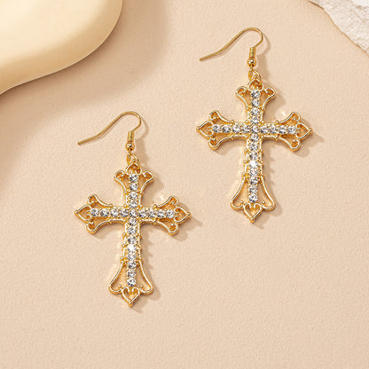 1 Pair Simple Style Cross Inlay Alloy Rhinestones Drop Earrings