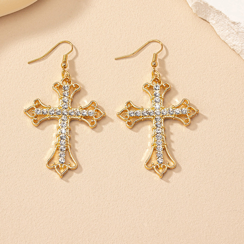 1 Pair Simple Style Cross Inlay Alloy Rhinestones Drop Earrings