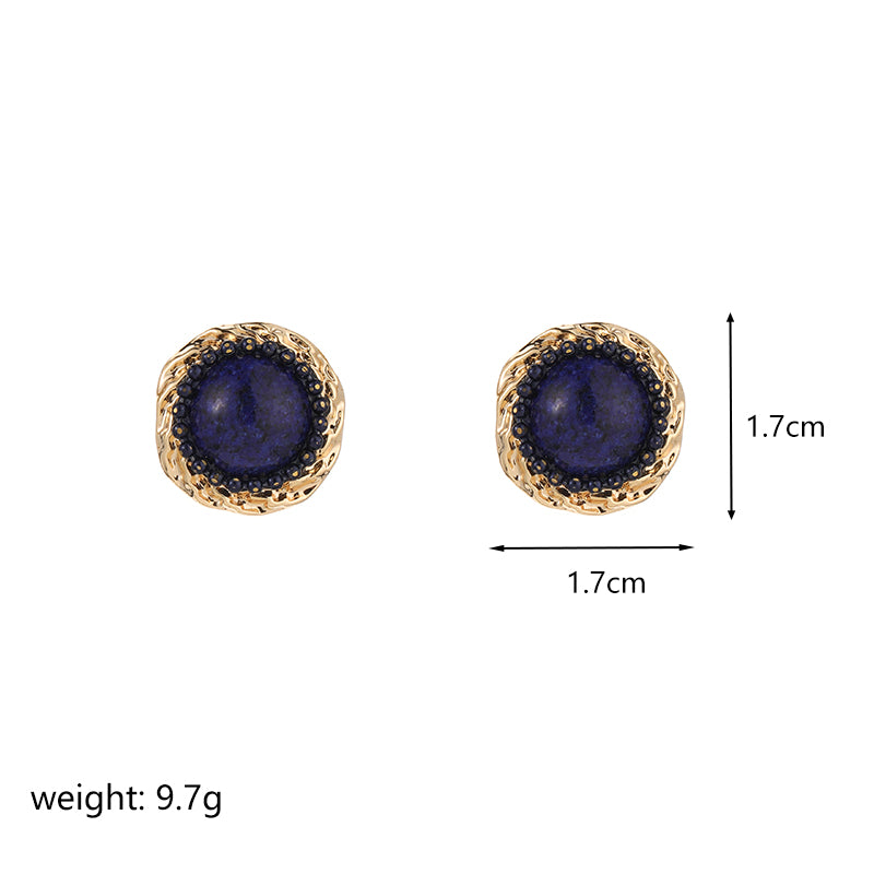 1 Pair Ig Style Retro Round Plating Metal Inlay Copper Natural Stone 18k Gold Plated Ear Studs