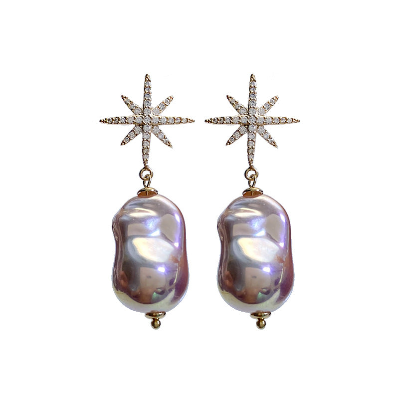 1 Pair Ig Style Irregular Star Plating Inlay Imitation Pearl Copper Zircon Drop Earrings