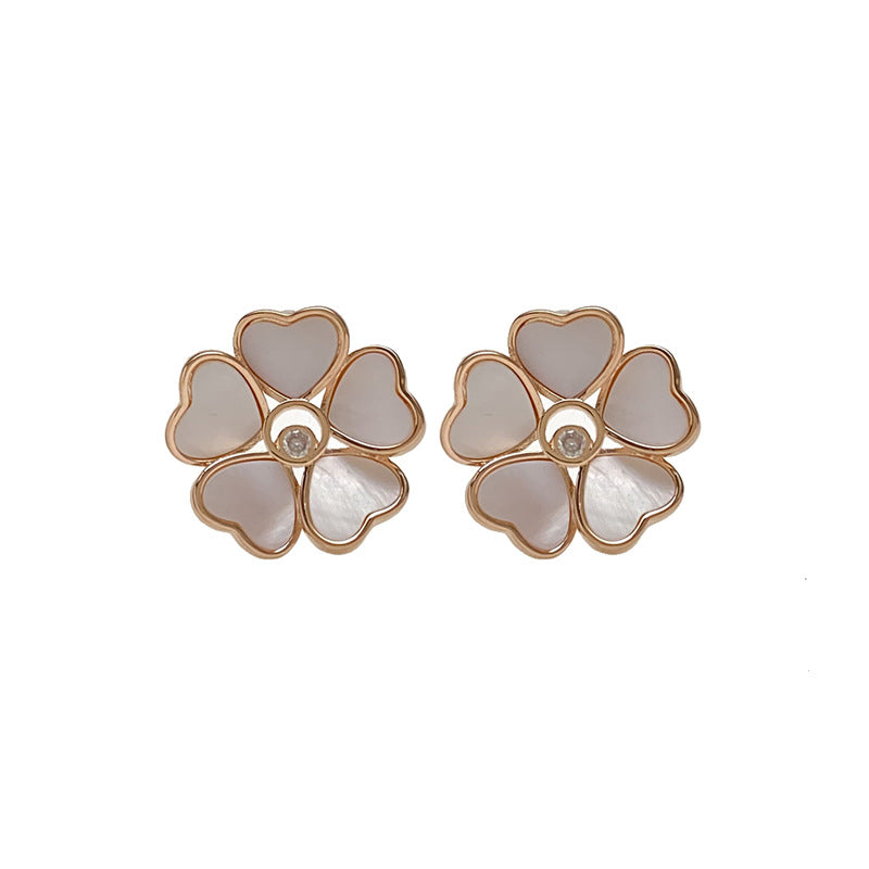 1 Pair Lady Flower Inlay Sterling Silver Copper Shell Ear Studs