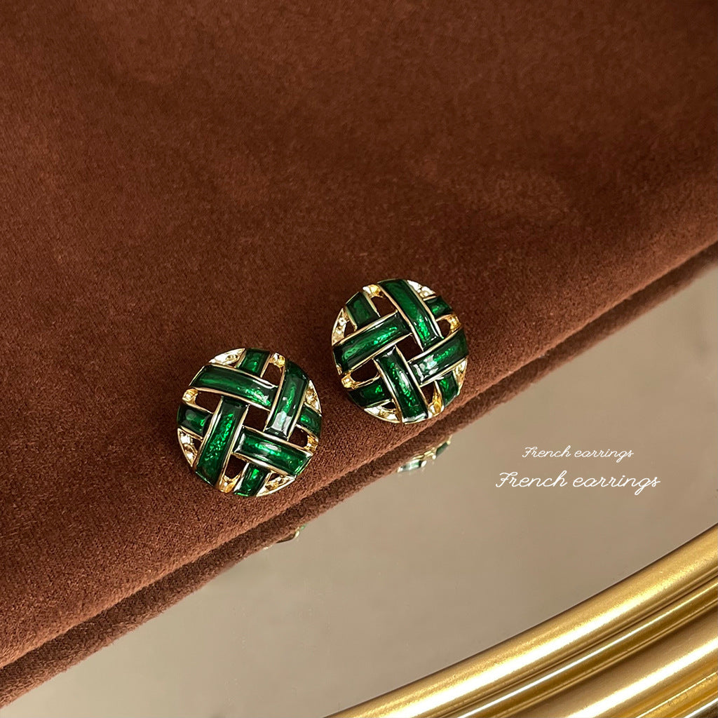 1 Pair Elegant Vintage Style Geometric Enamel Stoving Varnish Plating Metal Artificial Gemstones Artificial Pearls Earrings