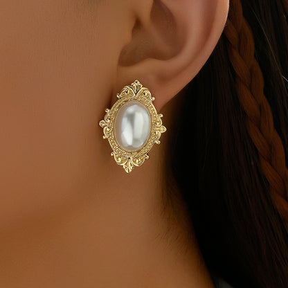 1 Pair Elegant Oval Plating Inlay Metal Glass Gold Plated Ear Studs