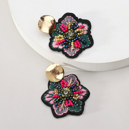 1 Pair Ethnic Style Flower Embroidery Beaded Resin Zinc Alloy Handmade Dangling Earrings