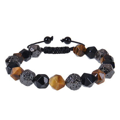 Retro Round Natural Stone Tiger Eye Obsidian Beaded Men'S Bracelets