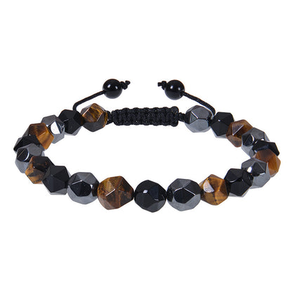 Retro Round Natural Stone Tiger Eye Obsidian Beaded Men'S Bracelets