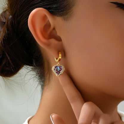 1 Pair Retro Shiny Heart Shape Plating Three-dimensional Inlay Stainless Steel Zircon 18k Gold Plated Drop Earrings