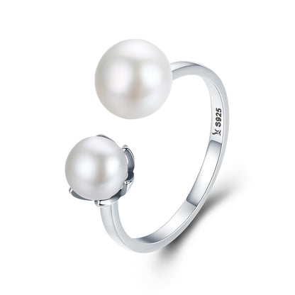 Casual Moon Sterling Silver Artificial Pearls Zircon Open Rings In Bulk