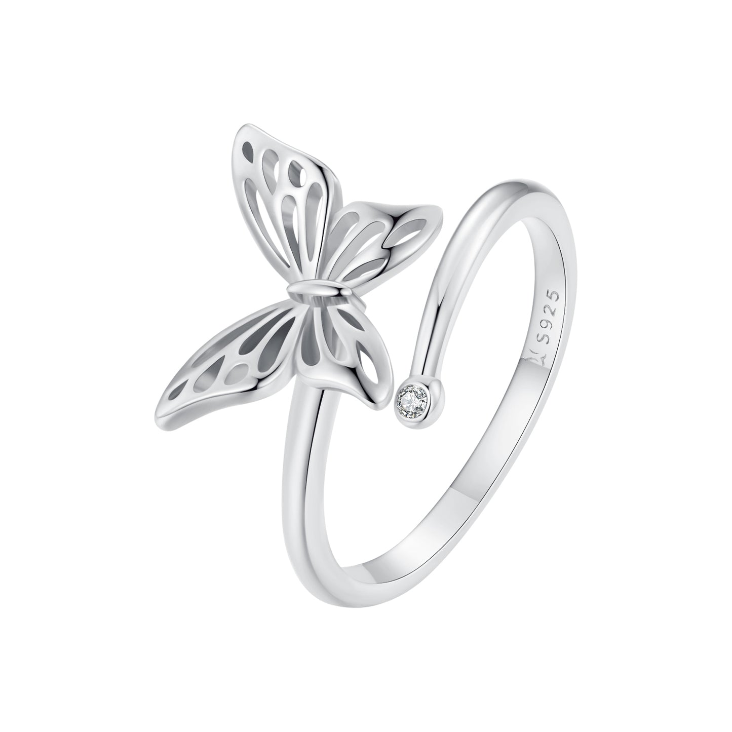 Casual Lady Butterfly Sterling Silver Zircon Open Rings In Bulk