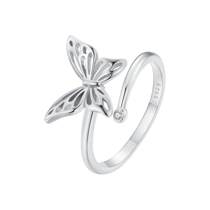 Casual Lady Butterfly Sterling Silver Zircon Open Rings In Bulk