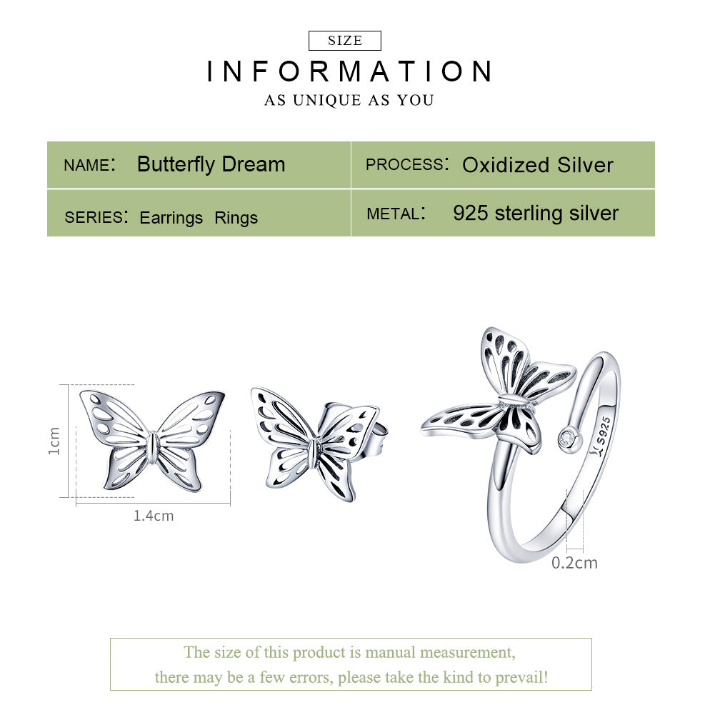 Casual Lady Butterfly Sterling Silver Zircon Open Rings In Bulk