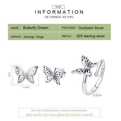 Casual Lady Butterfly Sterling Silver Zircon Open Rings In Bulk