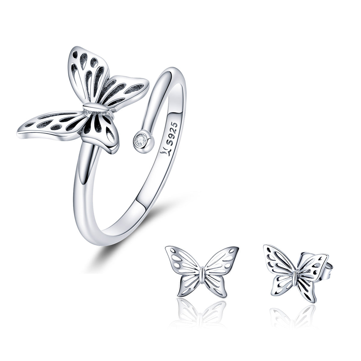 Casual Lady Butterfly Sterling Silver Zircon Open Rings In Bulk