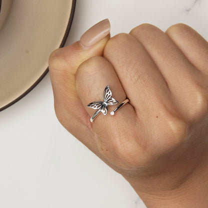 Casual Lady Butterfly Sterling Silver Zircon Open Rings In Bulk