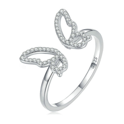 Casual Lady Butterfly Sterling Silver Zircon Open Rings In Bulk