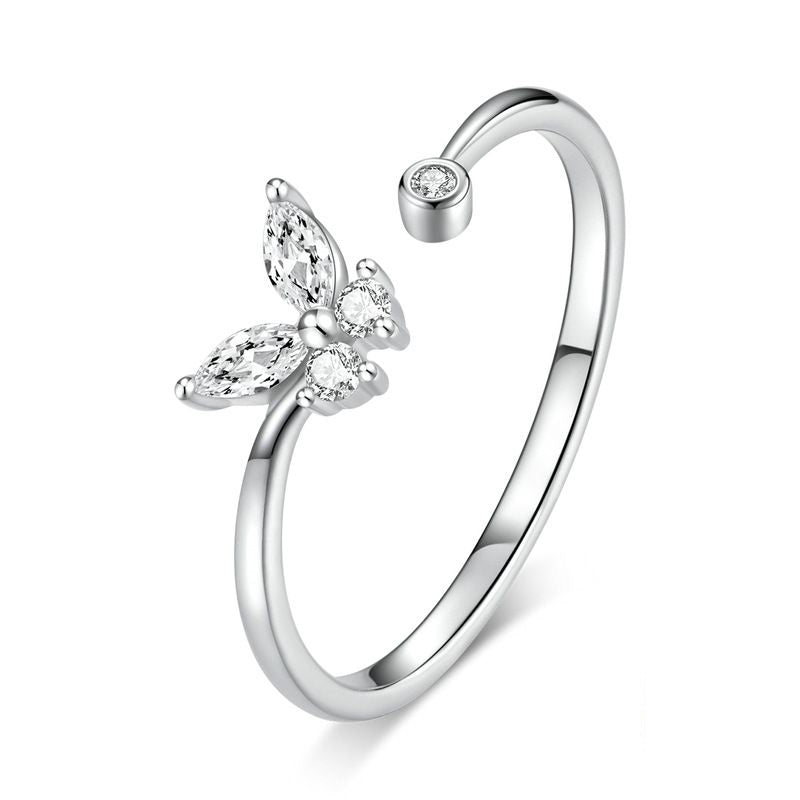 Casual Lady Butterfly Sterling Silver Zircon Open Rings In Bulk