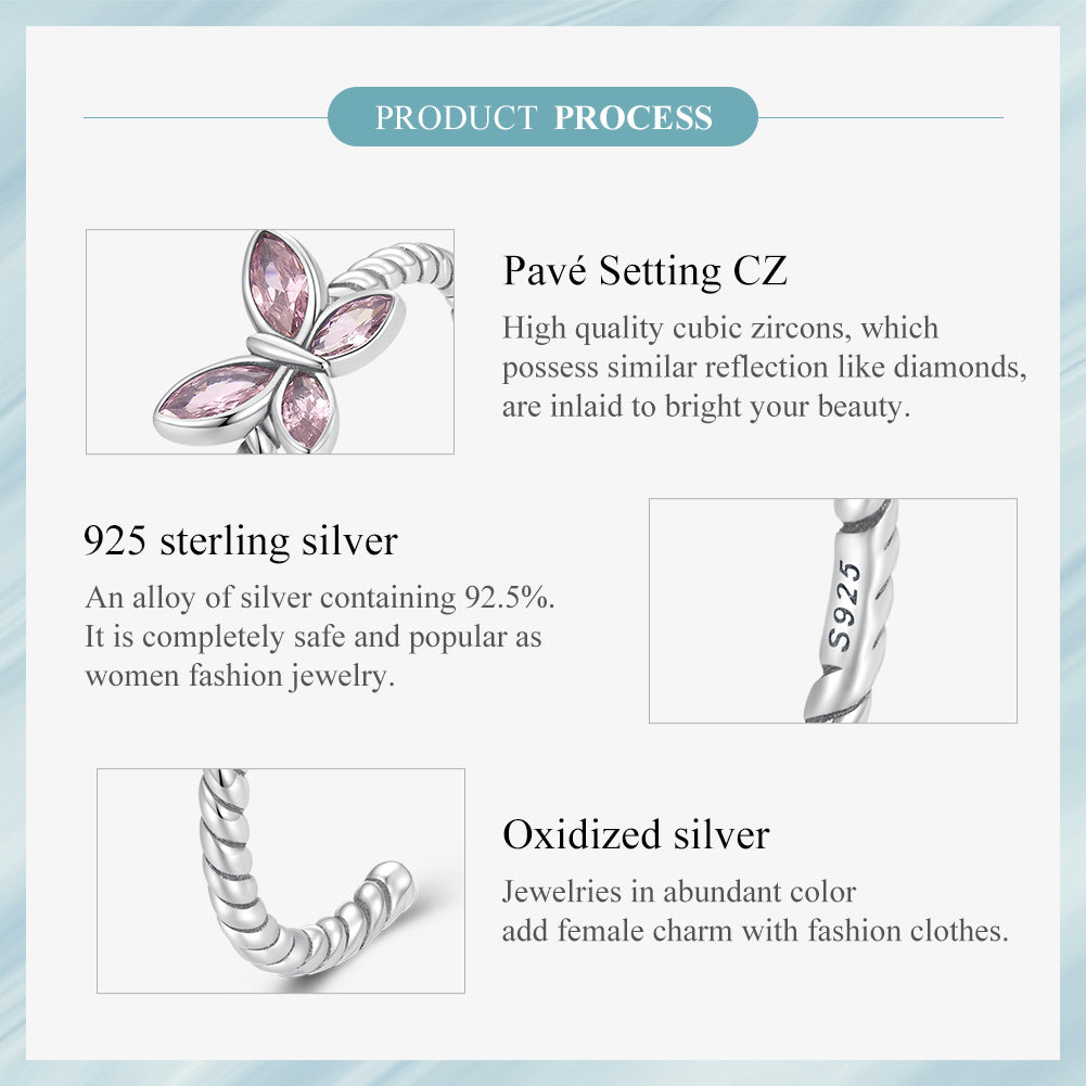 Casual Lady Butterfly Sterling Silver Zircon Open Rings In Bulk