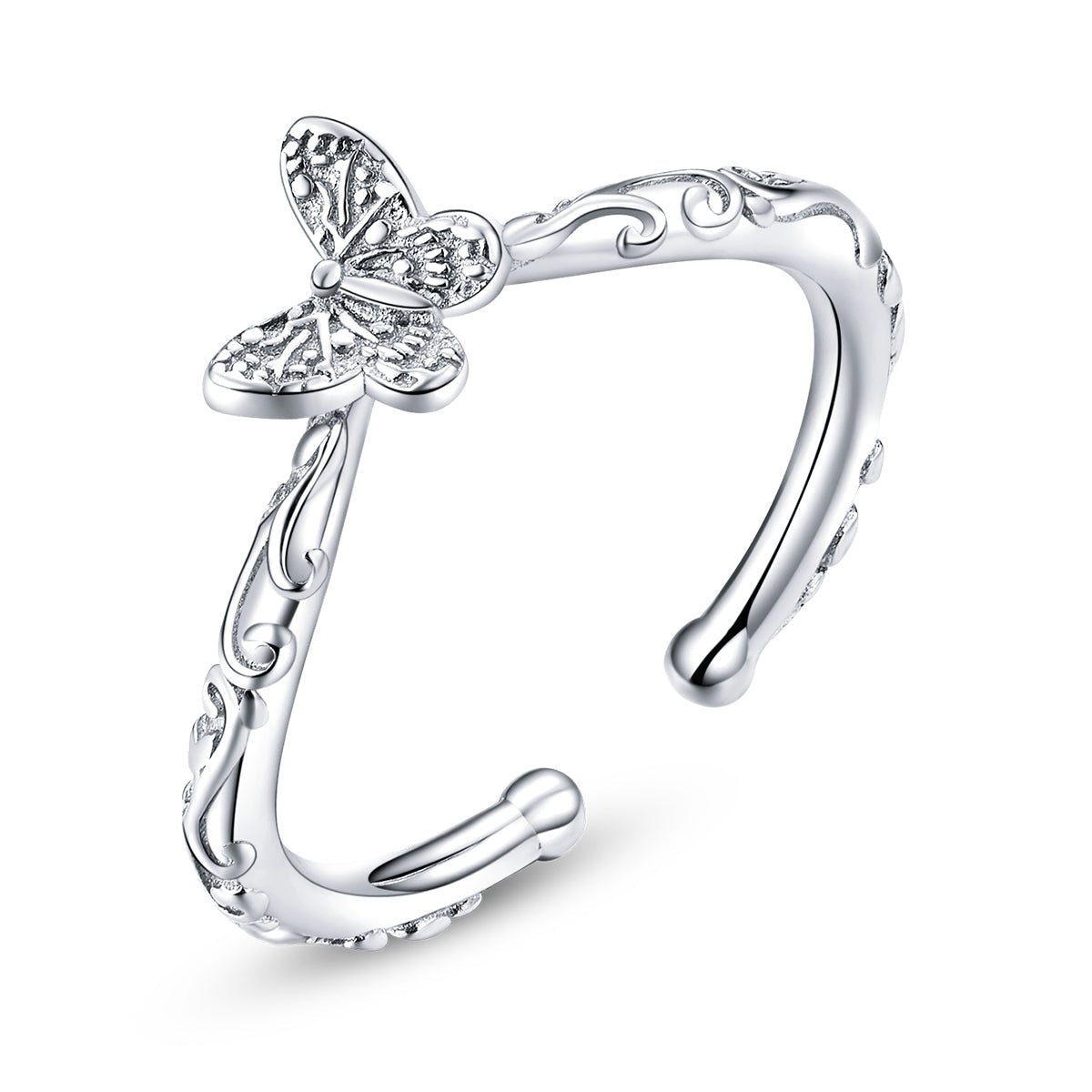 Casual Lady Butterfly Sterling Silver Zircon Open Rings In Bulk