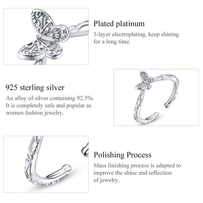 Casual Lady Butterfly Sterling Silver Zircon Open Rings In Bulk