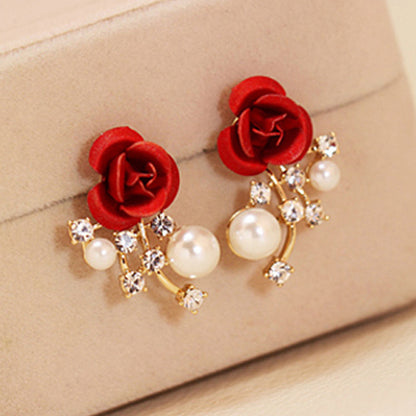 1 Pair Vintage Style Flower Tassel Plating Inlay Alloy Rhinestones Drop Earrings