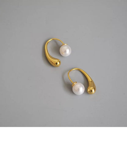 1 Pair Simple Style Geometric Plating Artificial Pearl Alloy Earrings