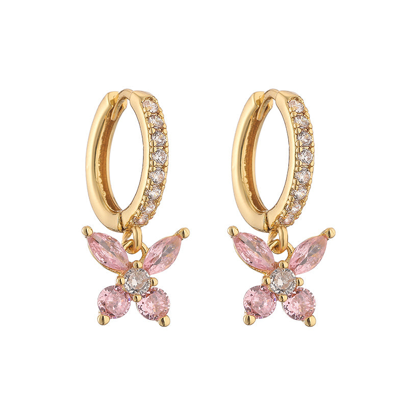 1 Pair Elegant Sweet Butterfly Plating Inlay Copper Zircon 18k Gold Plated Drop Earrings