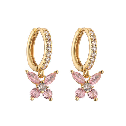 1 Pair Elegant Sweet Butterfly Plating Inlay Copper Zircon 18k Gold Plated Drop Earrings