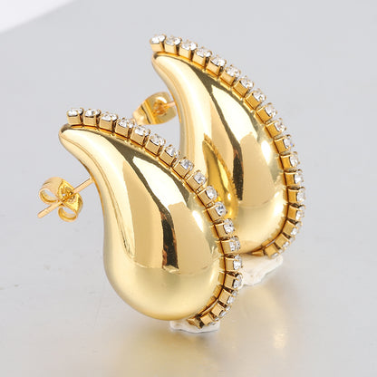 1 Pair Simple Style Water Droplets Plating Inlay Titanium Steel Zircon 18k Gold Plated Ear Studs