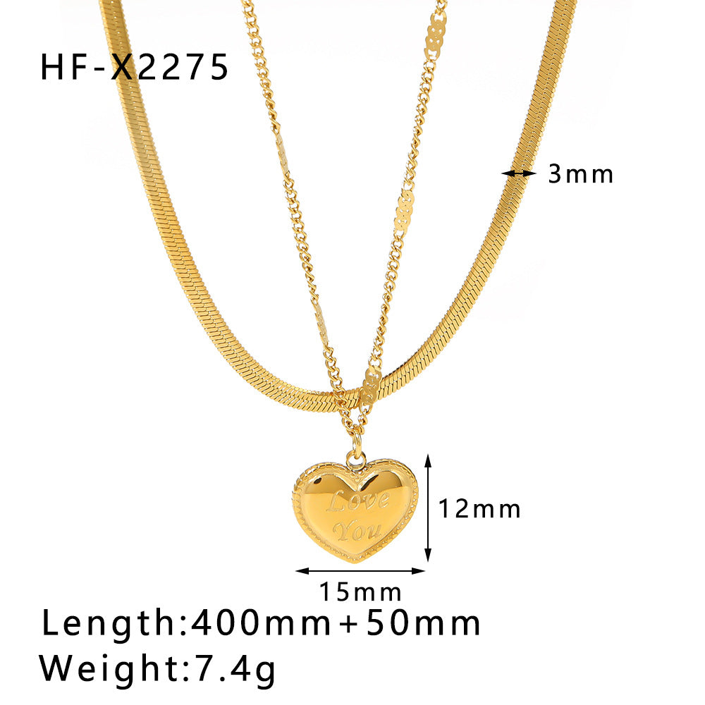 Ig Style Simple Style Heart Shape Stainless Steel Titanium Steel Plating Layered Necklaces 1 Piece