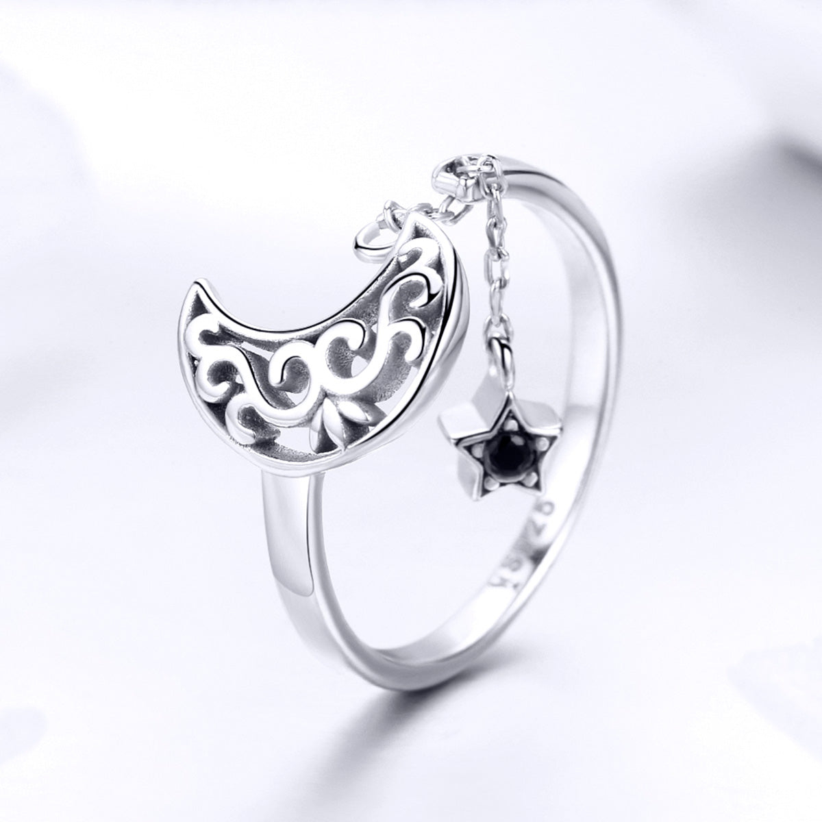 Casual Streetwear Colorful Starry Sky Moon Sterling Silver Zircon Open Rings In Bulk