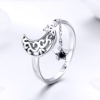 Casual Streetwear Colorful Starry Sky Moon Sterling Silver Zircon Open Rings In Bulk