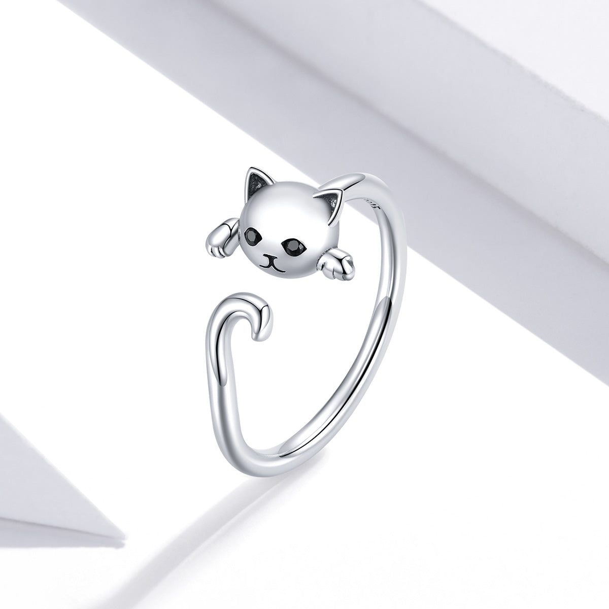 Casual Cute Cat Sterling Silver Inlay Zircon Open Rings