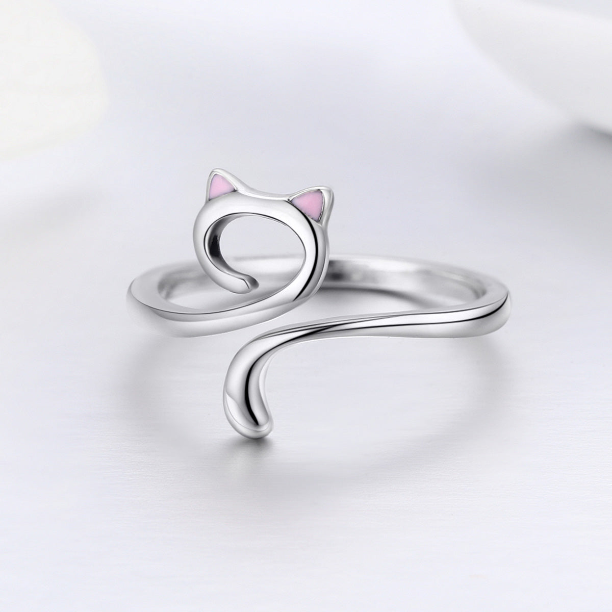 Casual Cute Cat Sterling Silver Inlay Zircon Open Rings