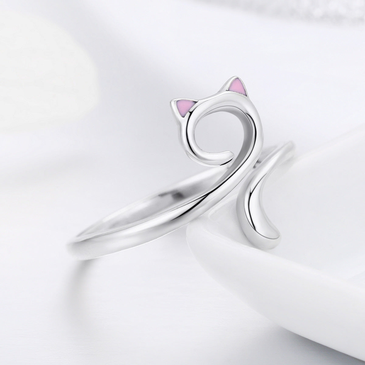 Casual Cute Cat Sterling Silver Inlay Zircon Open Rings